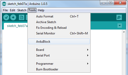 Tools > ArduBlock
