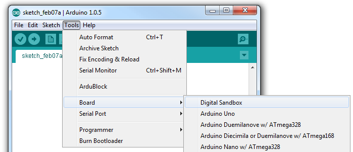 Tools > Board > Digital Sandbox