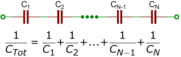 Kapasitor secara seri skema / persamaan